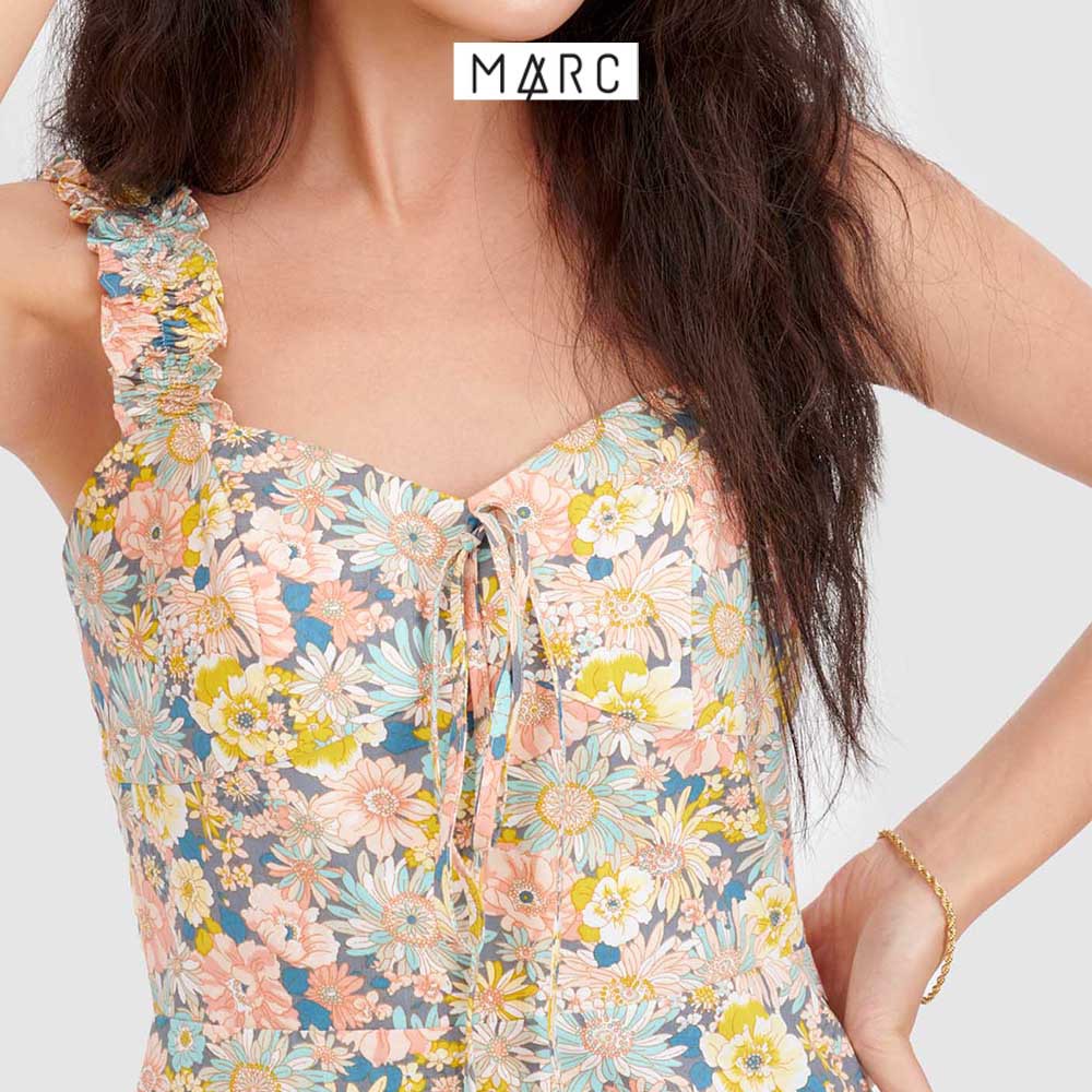 Đầm nữ MARC FASHON mini 2 dây nhún hoạ tiết hoa