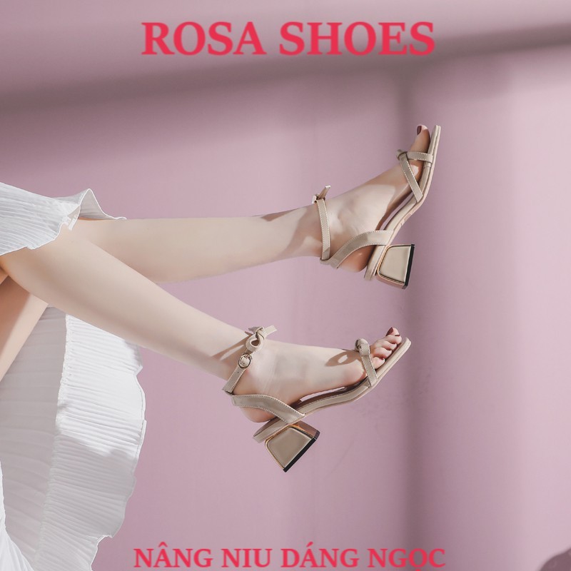 Giày gót vuông Giày Cao Gót Sandal quai nơ ú hở gót 5p Mys Rosa Shoes