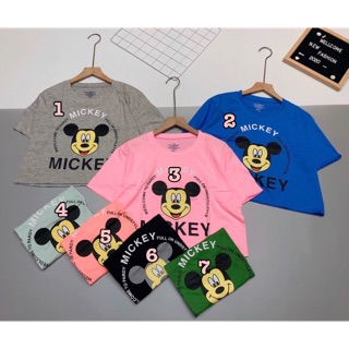 Áo thun giấy form rộng CROPTOP MICKEY & CHUỘT tay ngắn cổ tim