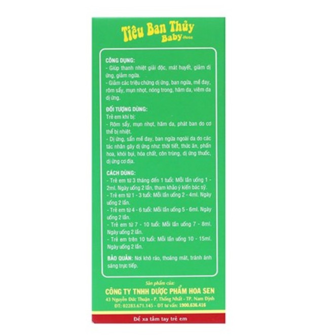 Tiêu ban thủy Baby chai 100ml hỗ trị mẩn ngứa mề đay dị ứng cho trẻ từ 3 tháng tuổi.