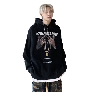 Áo hoodie đen họa tiết cử chỉ lót nỉ bông phong cách Âu Mỹ