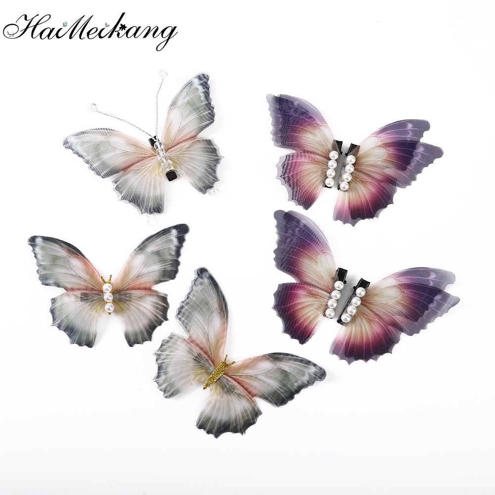 Kẹp tóc HAIMEIKANG hình con bướm hai lớp thiết kế thời trang 10cm