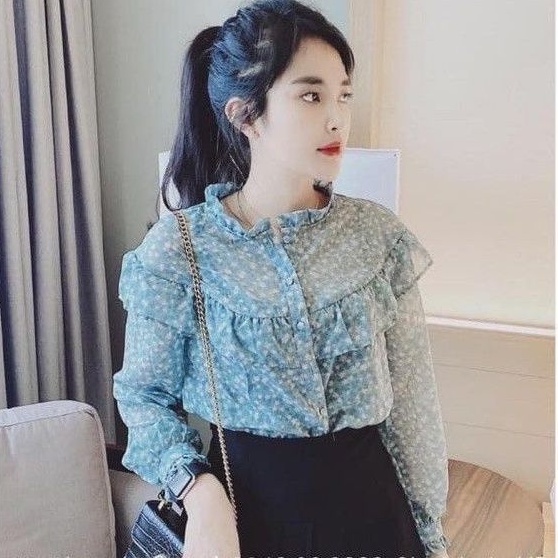 [Loại 1]Áo sơ mi za-ra cao cấp hoa xanh chất dày đẹp mặc cực xinh