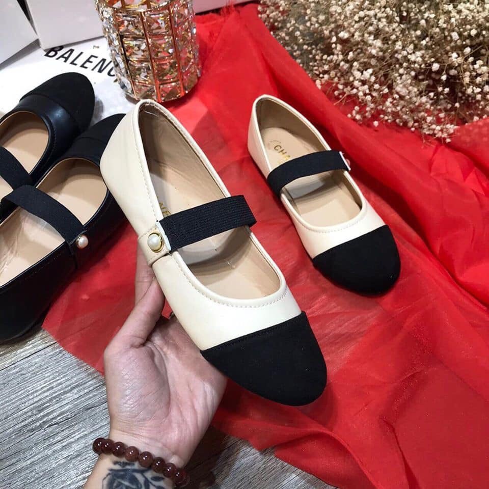 Giày bệt nữ cổ chun đính kèm hạt ngọc lấp lánh | BigBuy360 - bigbuy360.vn