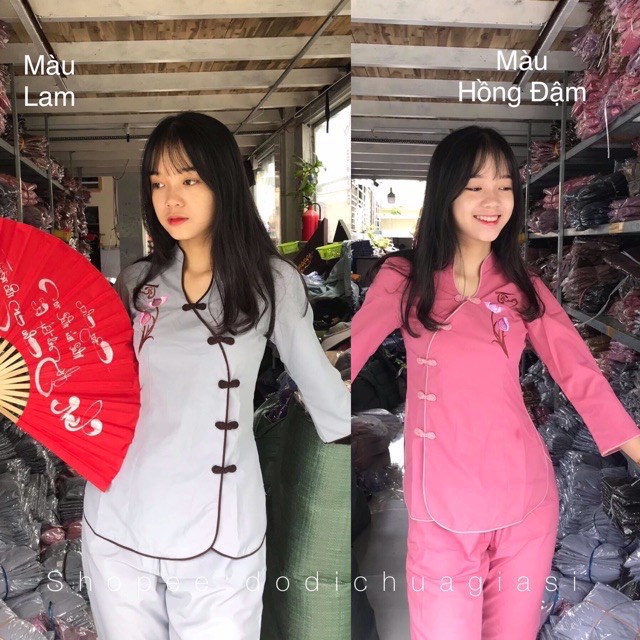 ĐỒ LAM ĐI CHÙA #Mã Freeship Xtra RP028 # Tàu Xéo Thêu Hoa Sen