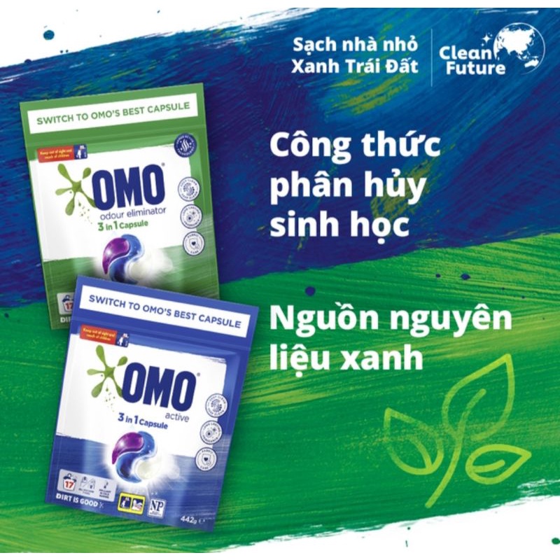 Túi 17 viên giặt tiện lợi OMO công nghệ Anh