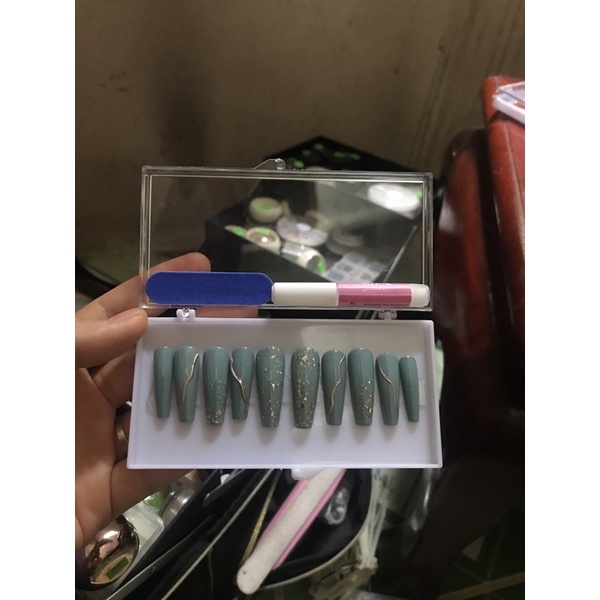 [NAIL BOX] MÓNG UP MÀU XANH TRÁNG GƯƠNG KẾT HỢP NHŨ