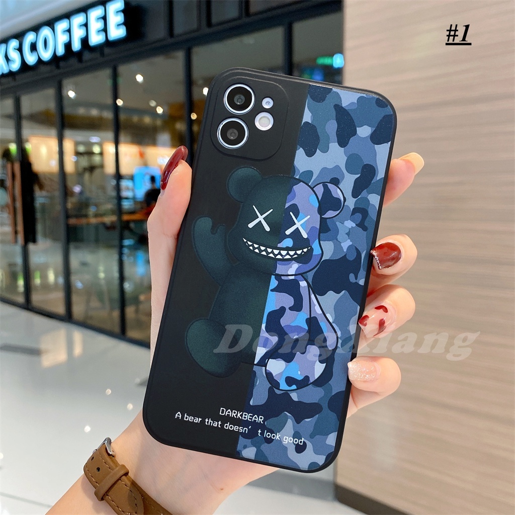 Ốp điện thoại tpu silicon viền vuông họa tiết bearbrick rằn ri thích hợp cho iPhone 13 Pro Max 12 11 6 6s 7 8 Plus XR XS