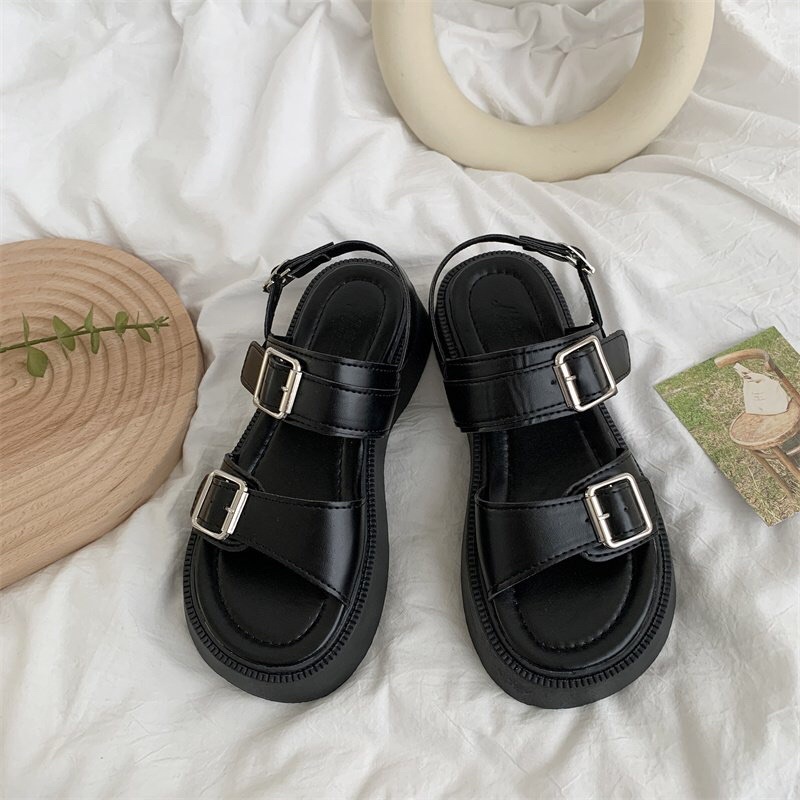 Dép Sandal Nữ Ulzzang LOẠI 1 - Giày Sandal Nữ Đi Học Đế Cao Quai Ngang Khuy Cá Tính Sang Chảnh