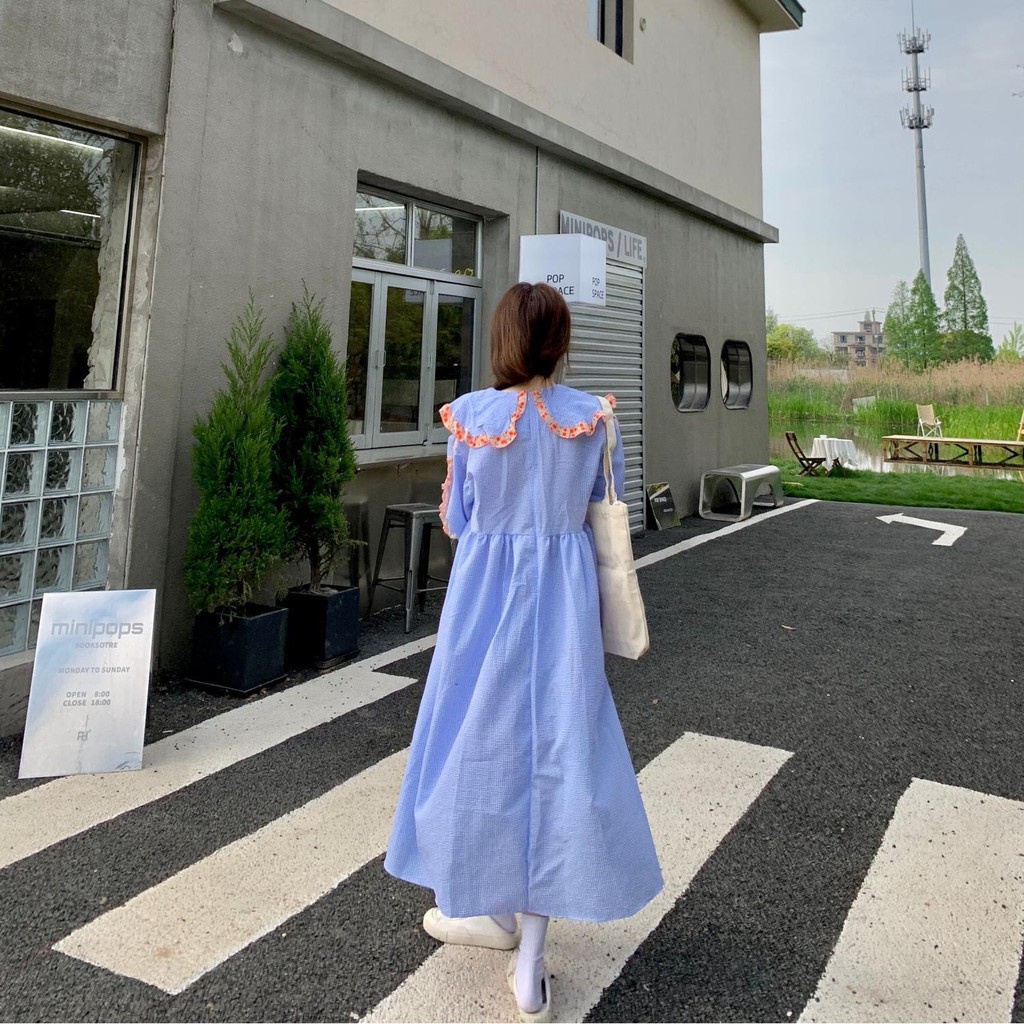 Đầm  caro cổ tiểu thư babydoll Korea