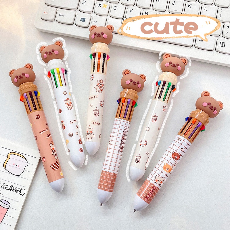 Bút Bi Hình Gấu Đa Năng Dễ Thương 0.5mm 10 Màu Tùy Chọn