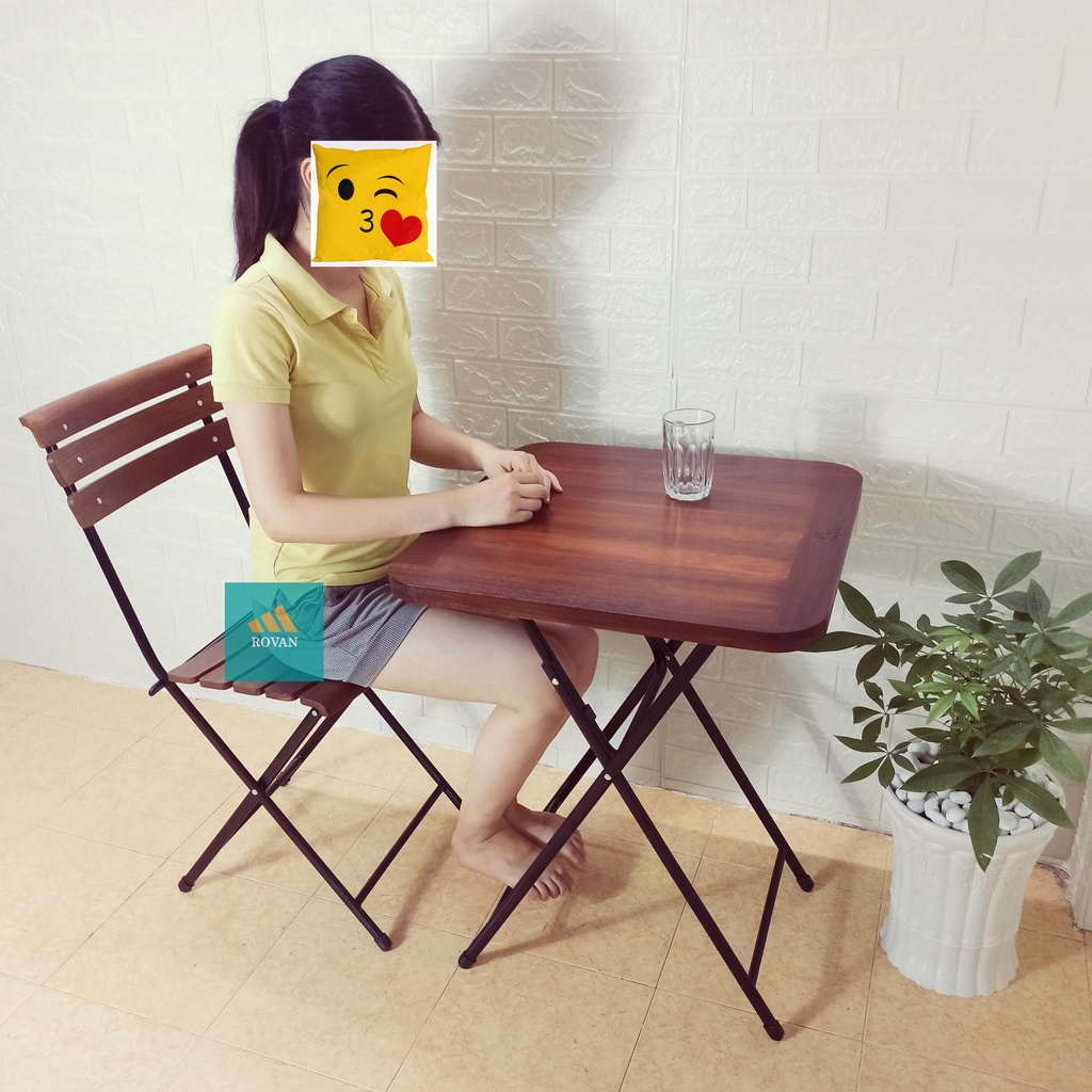 Bàn cafe, trà chanh chân xếp gọn fansifan mặt gỗ size lớn 55cmx55cm