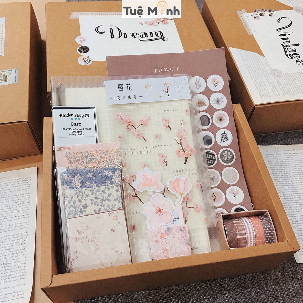 Set trang trí sổ Bullet journal Dream - bộ quà tặng sổ còng binder Klong, sticker, note, washi tape Luv100