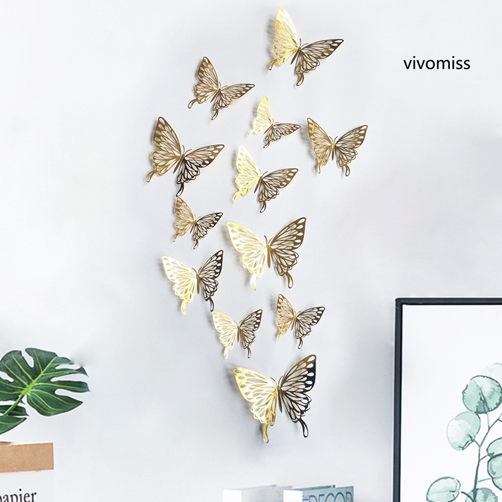 Set 24 miếng dán hình bươm bướm 3d dán tường trang trí độc đáo