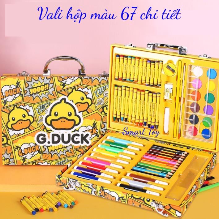 Vali bút màu 67 chi tiết vịt vàng G-DUCK hộp màu cho bé tập tô màu tập vẽ làm quà tặng Smar Toy