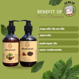 Combo GỘI-XẢ: Dầu gội bồ kết và Dầu xả bồ kết chăm sóc tóc hư tổn,gãy rụng