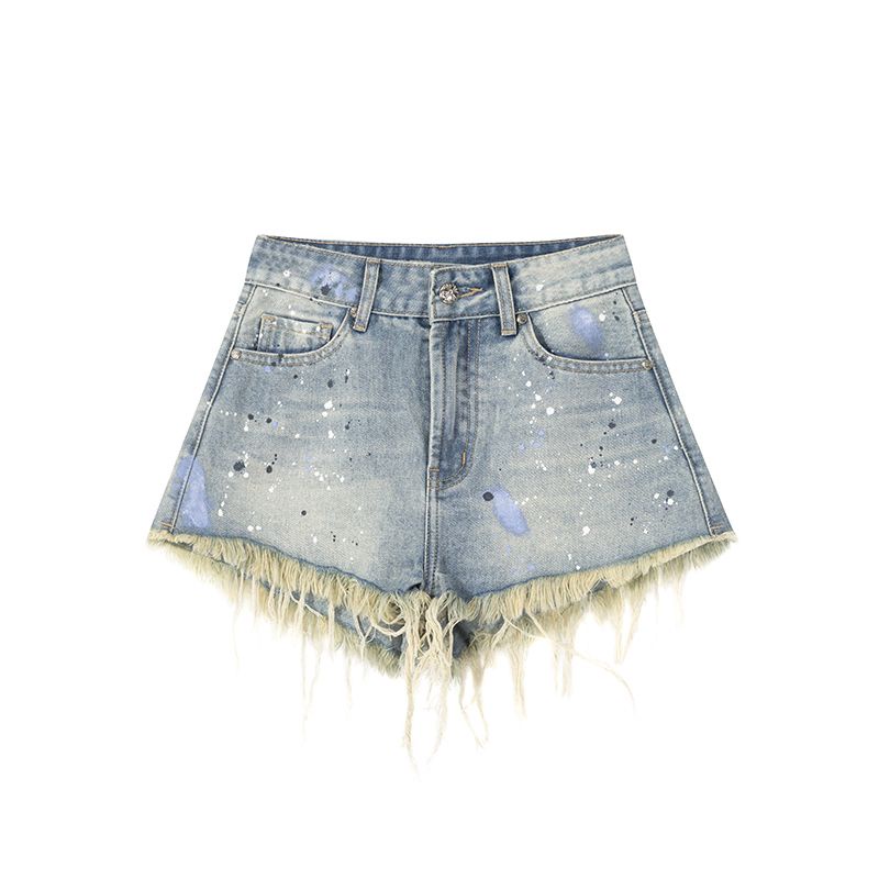Quần Short Denim Chữ a Lưng Cao In Họa Tiết Phong Cách Hàn Quốc Dành Cho Nữ