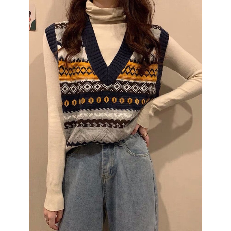 [HÀNG ORDER] Áo gile len retro jacquard thổ cẩm chất đẹp hàng Quảng Châu, áo gile thời trang nam nữ Ulzzang Wind | BigBuy360 - bigbuy360.vn