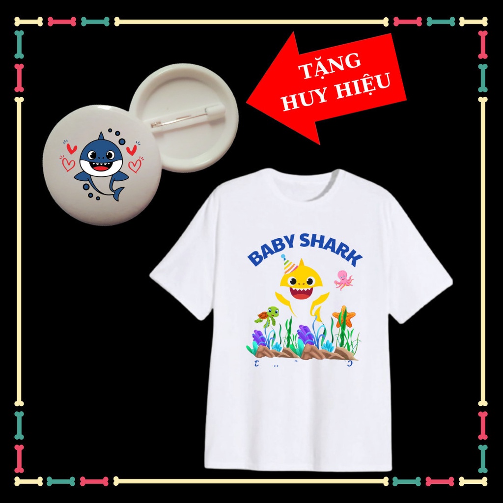 Áo thun bé gái in hình Baby Shark, đủ màu sắc, đủ size áo từ 10kg đến 80kg, kèm Huy Hiệu