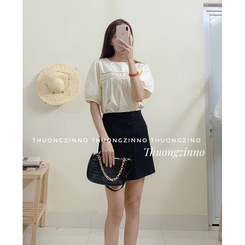 [ẢNH THẬT/VIDEO]ÁO SOMI BABYDOLL CỘC TAY THIẾT KẾ VIỀN REN NGANG TIỂU THƯ ÁO SƠ MI QUẢNG CHÂU