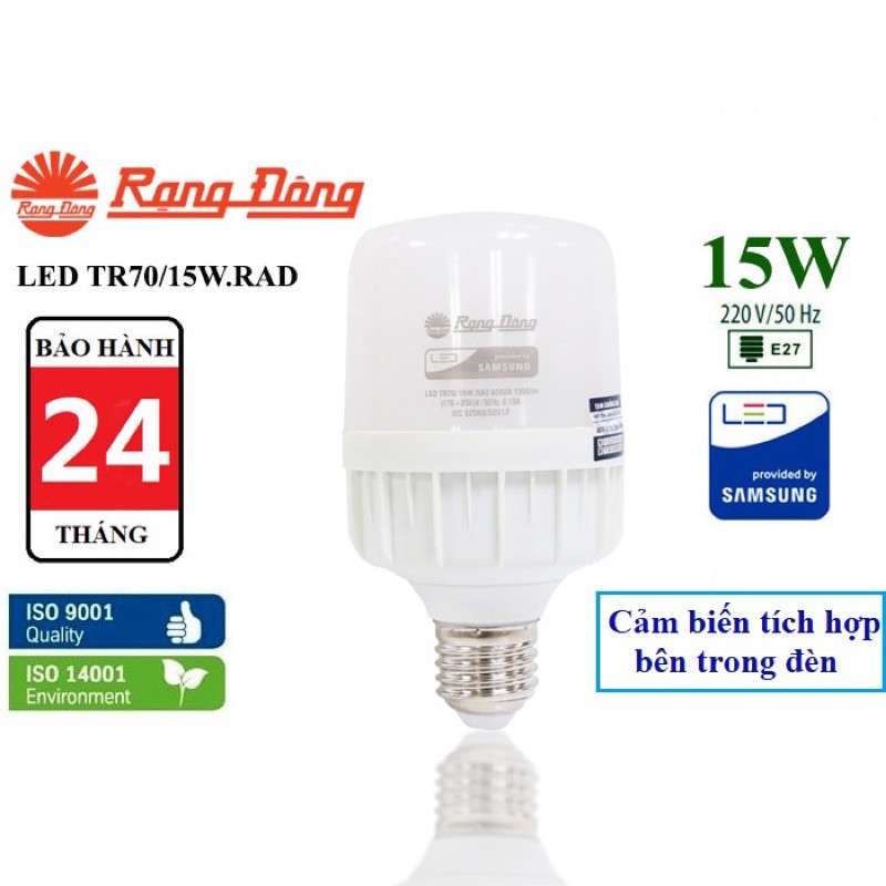 Bóng đèn LED BULB Cảm biến RẠNG ĐÔNG 15W  TR70.RAD 15W siêu sáng