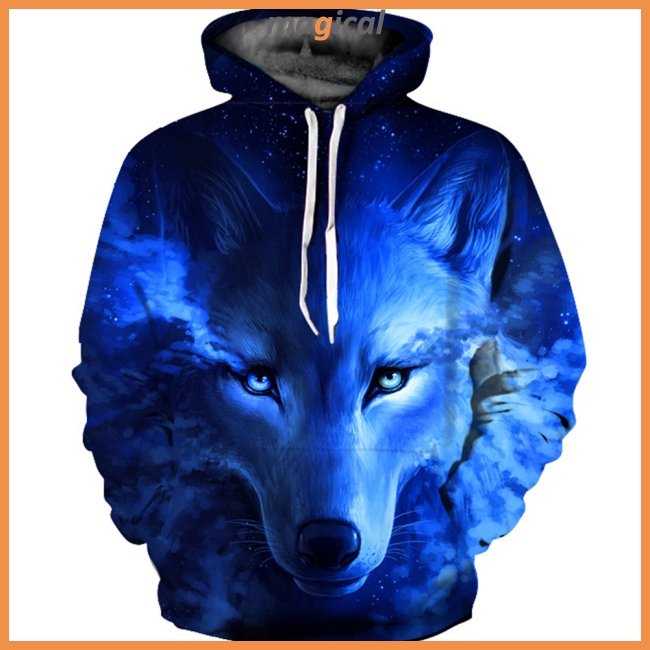 Áo hoodie in hình sói xanh 3D cho nam nữ