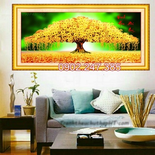 Tranh đính đá cây tiền vàng KT:150x65cm, tranh đính đá chưa làm.