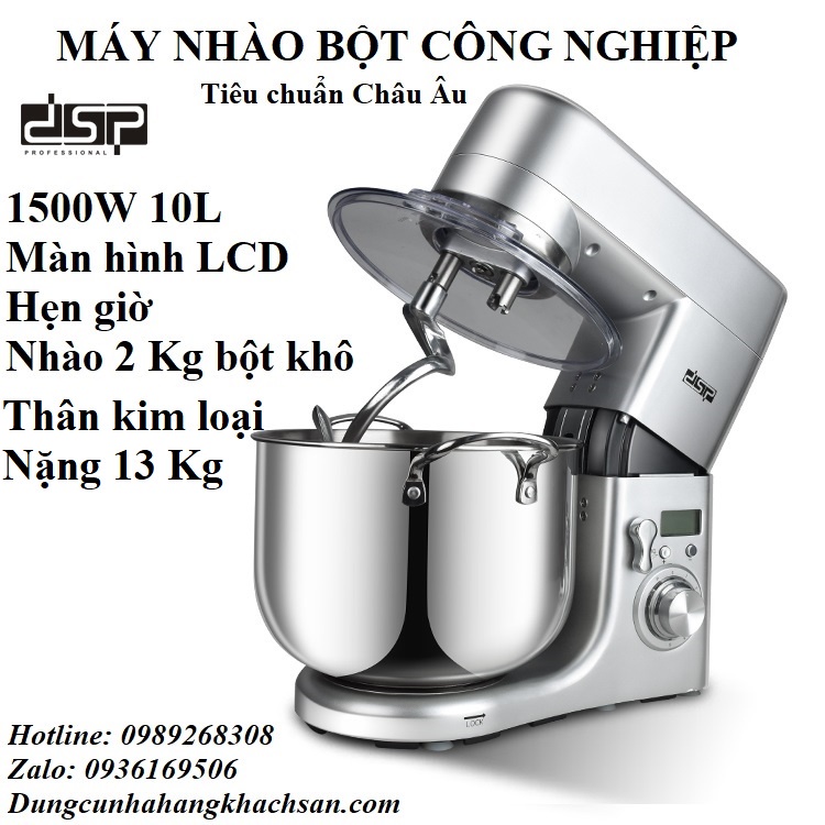 Máy nhào bột công nghiệp DSP 10L 1500W có hẹn giờ- Thân vỏ kim loại nhào 1.5 -2 kg bột khô - Đánh trứng trộn salad