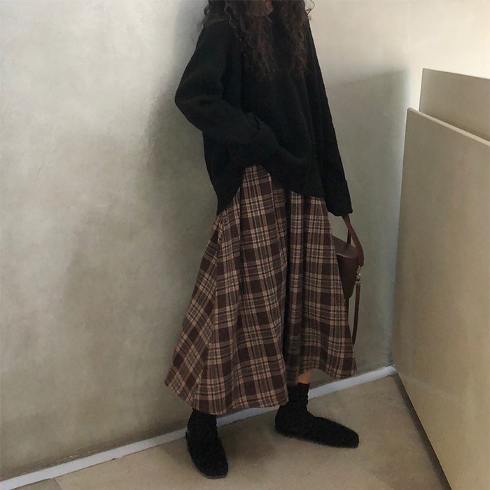 [ORDER] CHÂN VÁY SUÔNG KẺ CARO MÀU NÂU VINTAGE ULZZANG | BigBuy360 - bigbuy360.vn