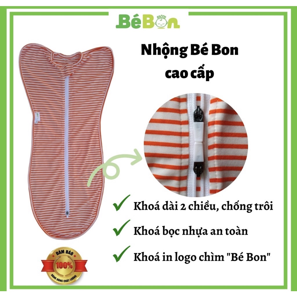 Nhộng Chũn Giúp Bé Ngủ Ngon Bé Bon - Khoá 2 Chiều, Vải Cotton Mềm Mịn Thoáng Mát