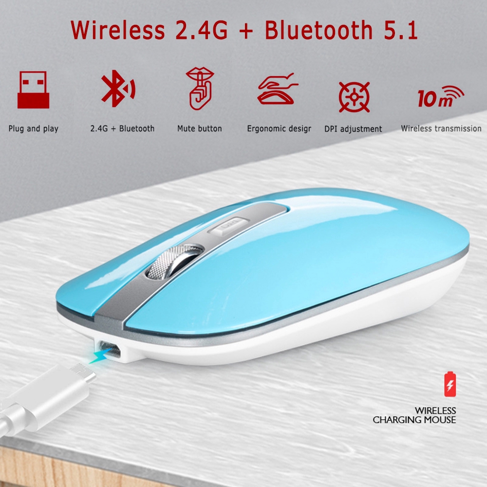 2.4G Wireless Mouse Bluetooth 5.1 Silent Dual Mode USB Rechargeable Mouse ABS+Metal Ⓡ