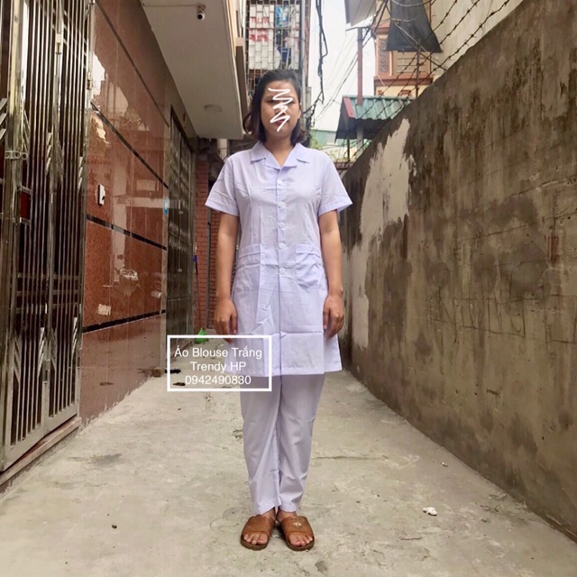 Bộ quần áo blouse trắng cộc tay bác sĩ chất Lon Nhật đẹp