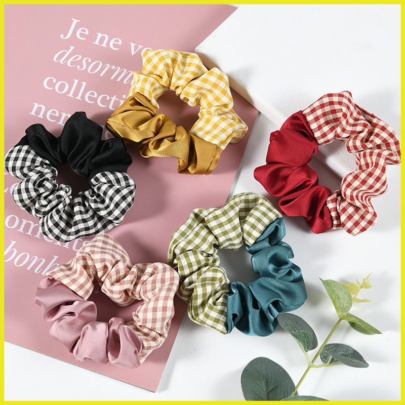 Dây Buộc Tóc Vải Scrunchies Kiểu Caro Xinh Xắn XIC12
