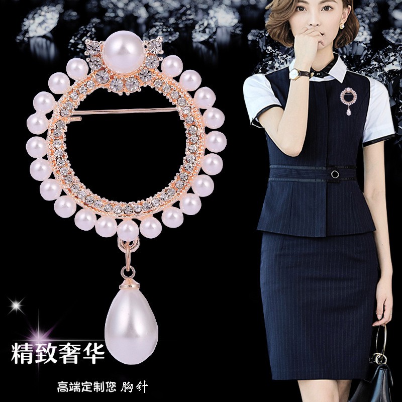 Ghim Cài Áo Kim Loại Hình Tròn Đính Đá Phong Cách Hàn Quốc Cho Nữ