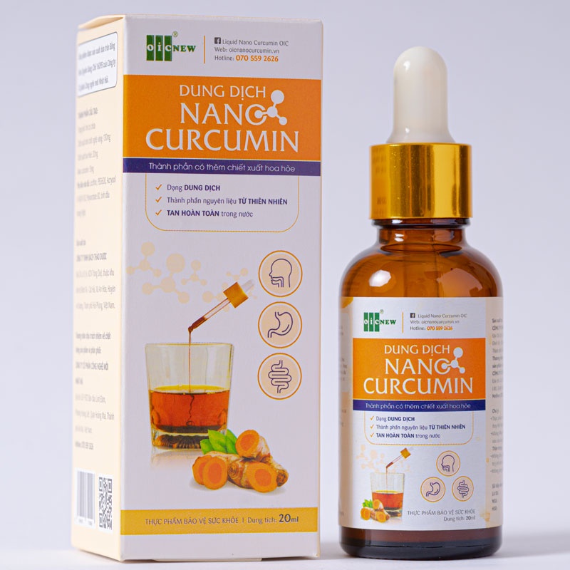 Dung dịch Nano Curcumin OIC -Hỗ trợ bảo vệ liêm mạc dạ dày, làm lành vết thương do viêm loét dạ dày, hành tá tràng.