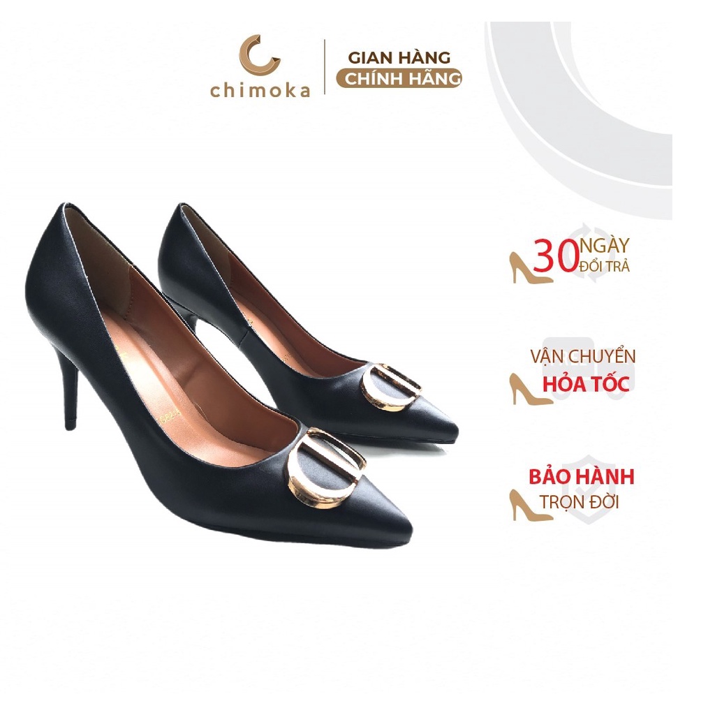 Giày Cao Gót Nữ Cao Cấp CHIMOKA Gót Nhọn 7 Phân Họa Tiết Nơ Khóa Xinh Xắn Thanh Lịch Thời Trang Công Sở 8215