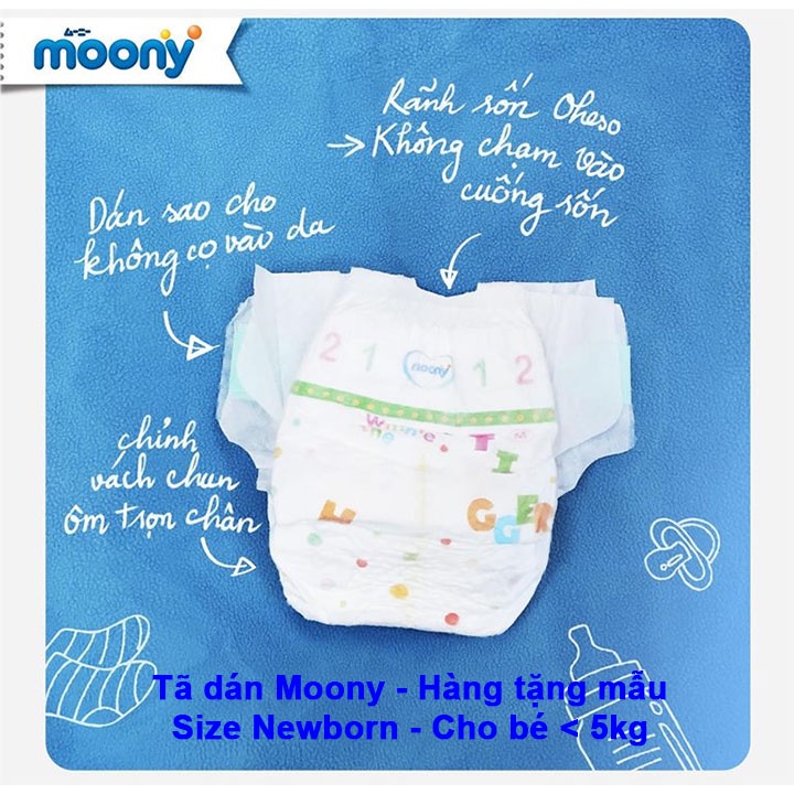 Combo 10 Miếng Tã dán Moony Nhật Size Newborn - Cho bé dưới 5Kg - Hàng tặng mẫu