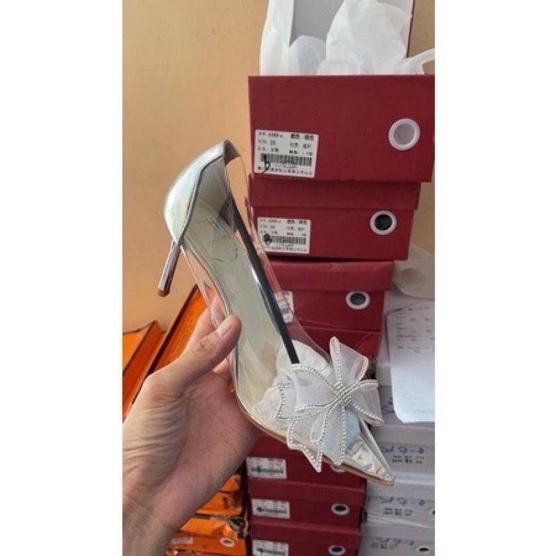 Mã B55 giày cao gót nữ mika phối nơ sang chảnh gót nhọn cao 8p