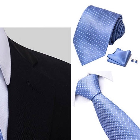 Bộ Cà vạt 4 món gồm Cavat 8cm, khăn cài túi, Măng-set, Nhẫn tròn phụ kiện sang trọng, Cravat chú rể, Calavat công sở