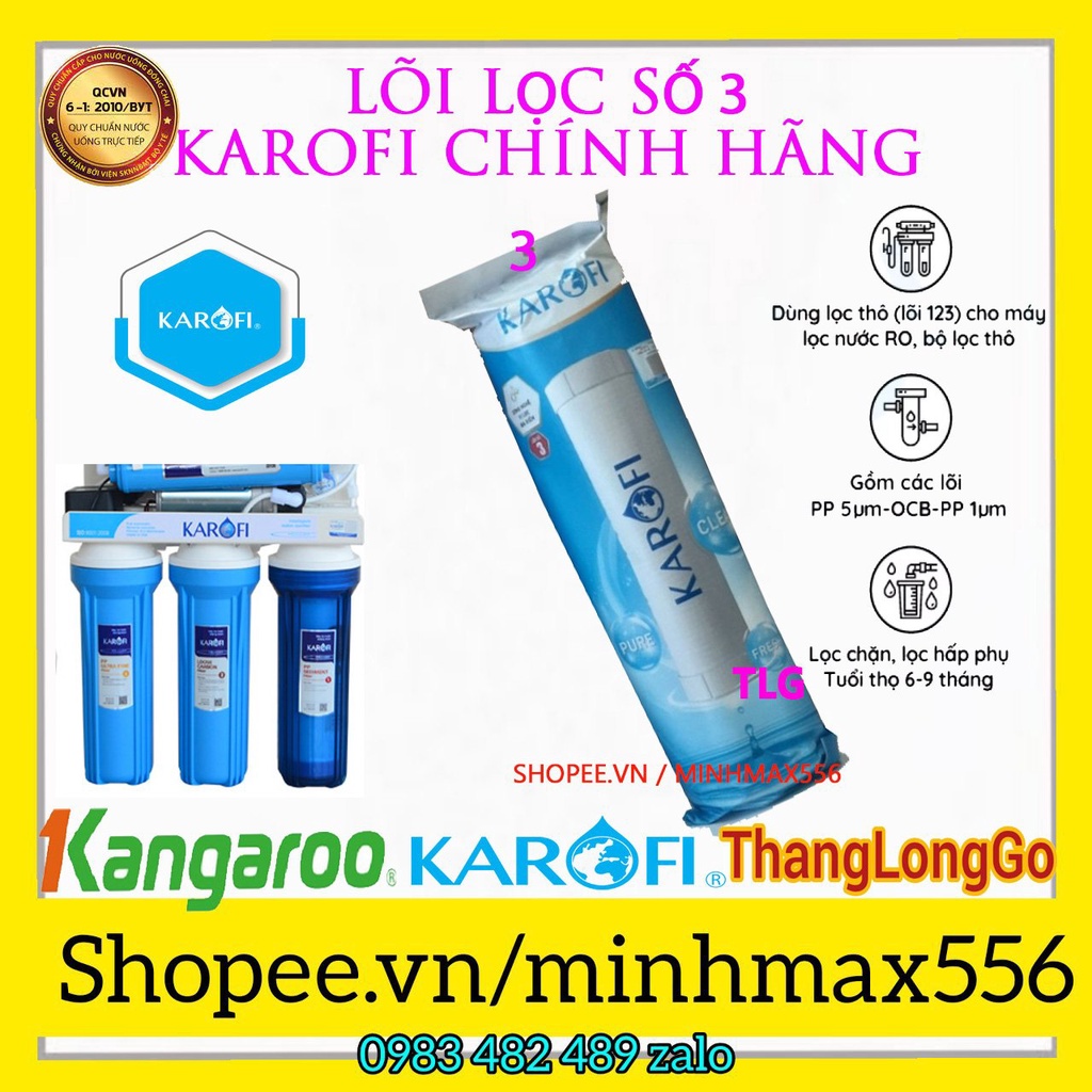 [GIÁ HỦY DIỆT] 02 - Hai Bộ Lõi Lọc KAROFI 1-2-3, Lắp Được Cho Tất Cả Các Loại Máy Lọc Nước RO