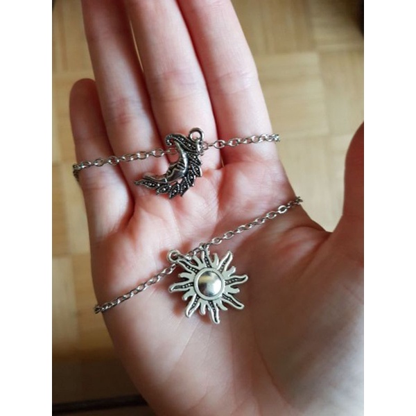 Bộ 2 dây chuyền bạc mặt hình mặt trăng / mặt trời cổ điển cho cặp đôi