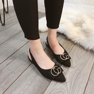 Giày búp bê hở gót I Giày sandal bịt mũi CG da lộn gót cao 2p max chảnh cực dễ đi