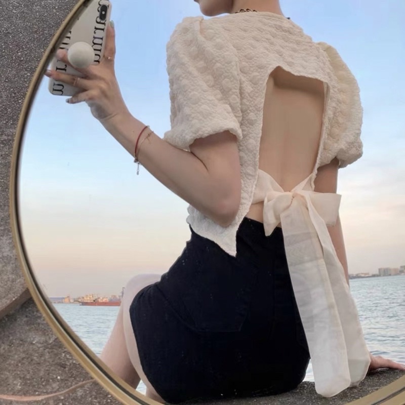 Áo croptop nữ gấm nổi buộc dây sau lưng hàng loại 1 - hàng có sẵn