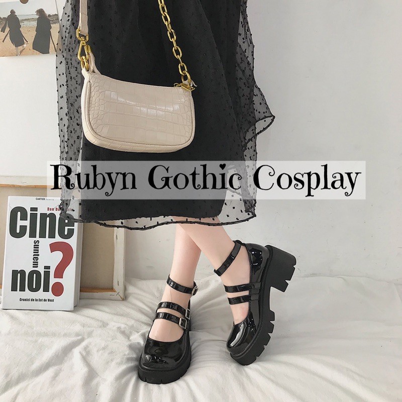 [Sẵn]  Giày Búp Bê Lolita Đế Cao Cosplay học sinh Nhật Bản ( BÓNG VÀ NHÁM )