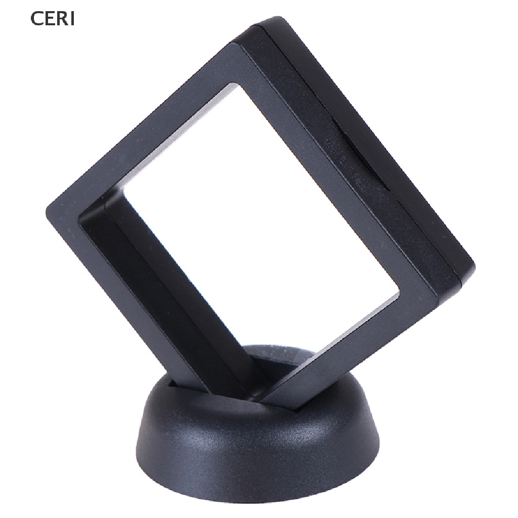 CE 70*70mm Black 3D floating jewelry coin display frame holder box case w/ stand RI
