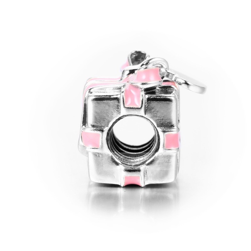 charm pan hộp quà nơ hồng bạc s925 cao cấp