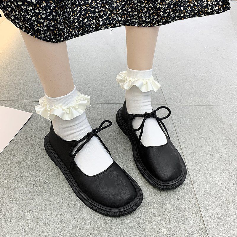 Giày Mary Jane Đế Bằng Cột Dây Thời Trang Anh Quốc Cho Nữ