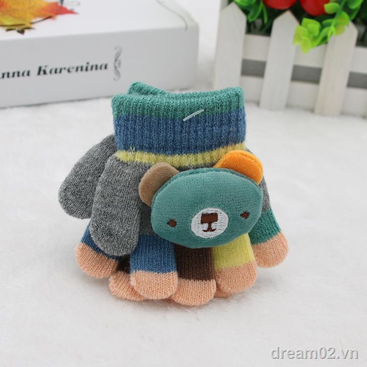 Găng tay len xỏ ngón dành cho bé trai, bé gái mùa đông 0-2 tuổi - Sơ sinh