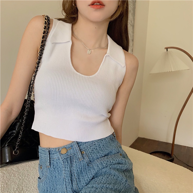 Áo croptop ZHELIHANGFEI sát nách dệt kim thời trang mùa hè 2022 dành cho nữ