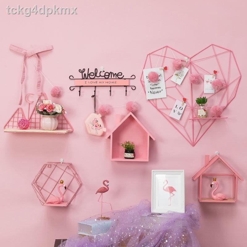 ✺﹉✿Cô gái màu hồng trái tim phòng bố trí khách mặt dây chuyền treo tường sáng tạo đỏ ròng trang ngủ trong kệ